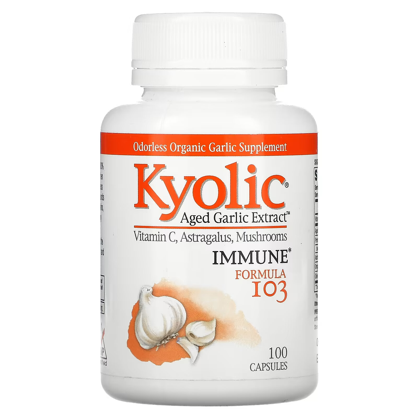 Kyolic, Экстракт выдержанного чеснока, формула 103 для поддержки иммунитета, 100 капсул kyolic экстракт выдержанного чеснока без запаха формула 106 300 капсул