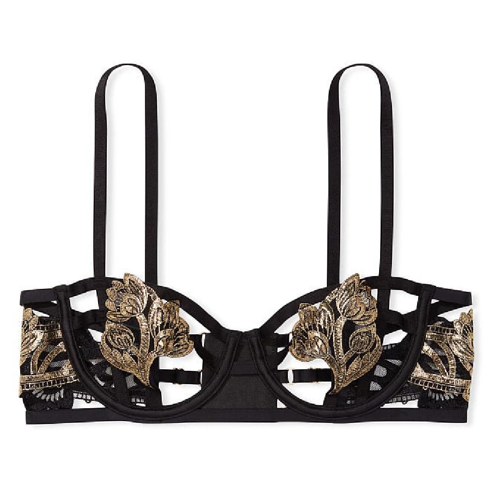 Victoria's Secret Bra Set VERY SEXY Embroidery Open Cup Strappy Crotchless