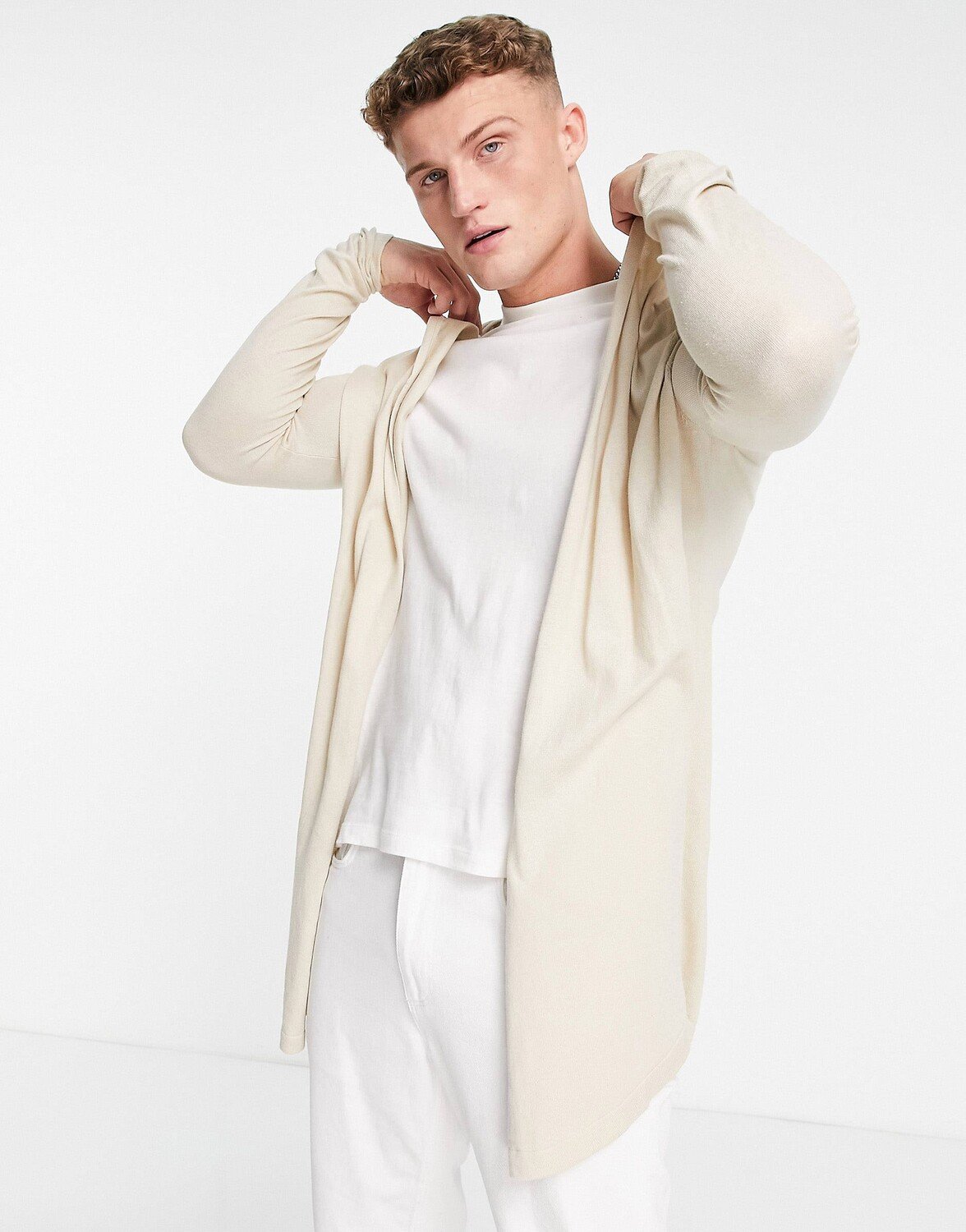 

Бежевый вязаный кардиган с капюшоном ASOS DESIGN
