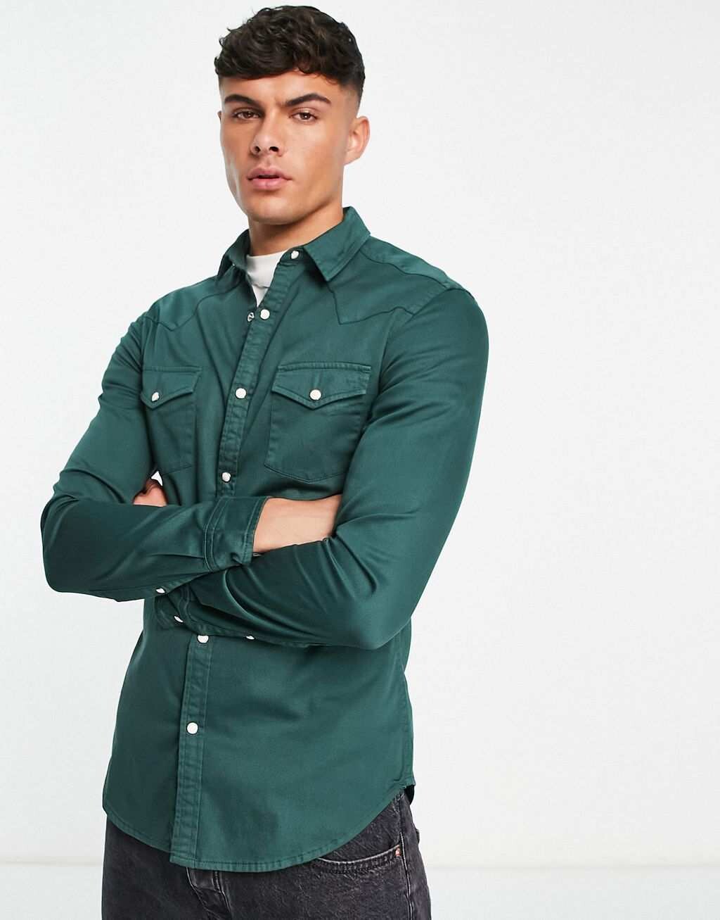 

Зеленая джинсовая рубашка скинни ASOS DESIGN