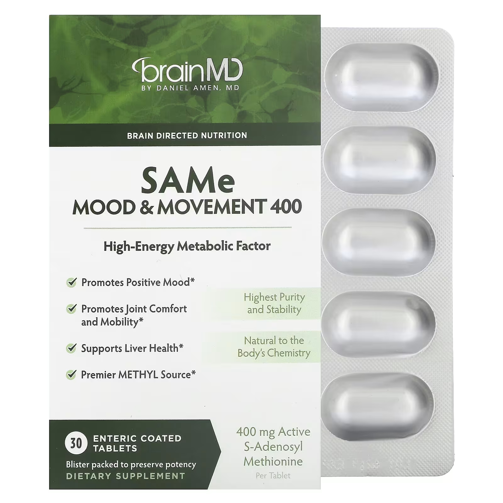 цена Питательные вещества BrainMD SAMe Mood & Movement для мозга,30 таблеток с кишечнорастворимой оболочкой