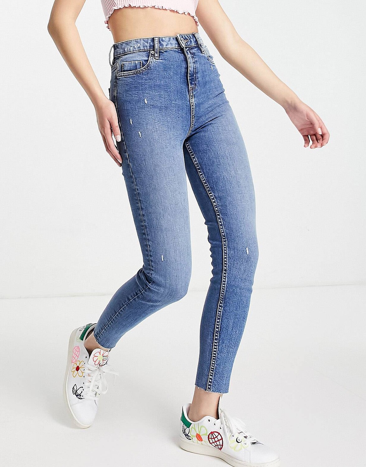 

Синие зауженные джинсы до щиколотки с завышенной талией Miss Selfridge Emily