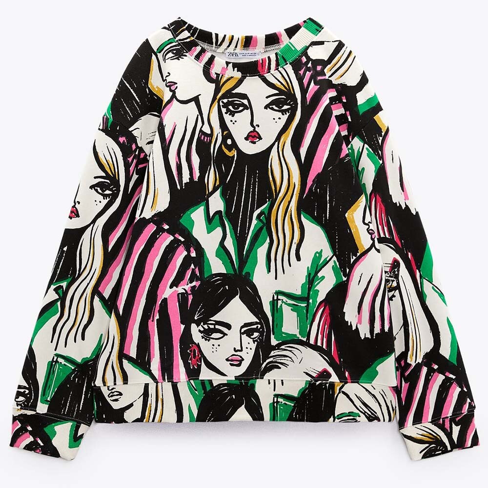 

Свитшот Zara Printed, белый/мультиколор