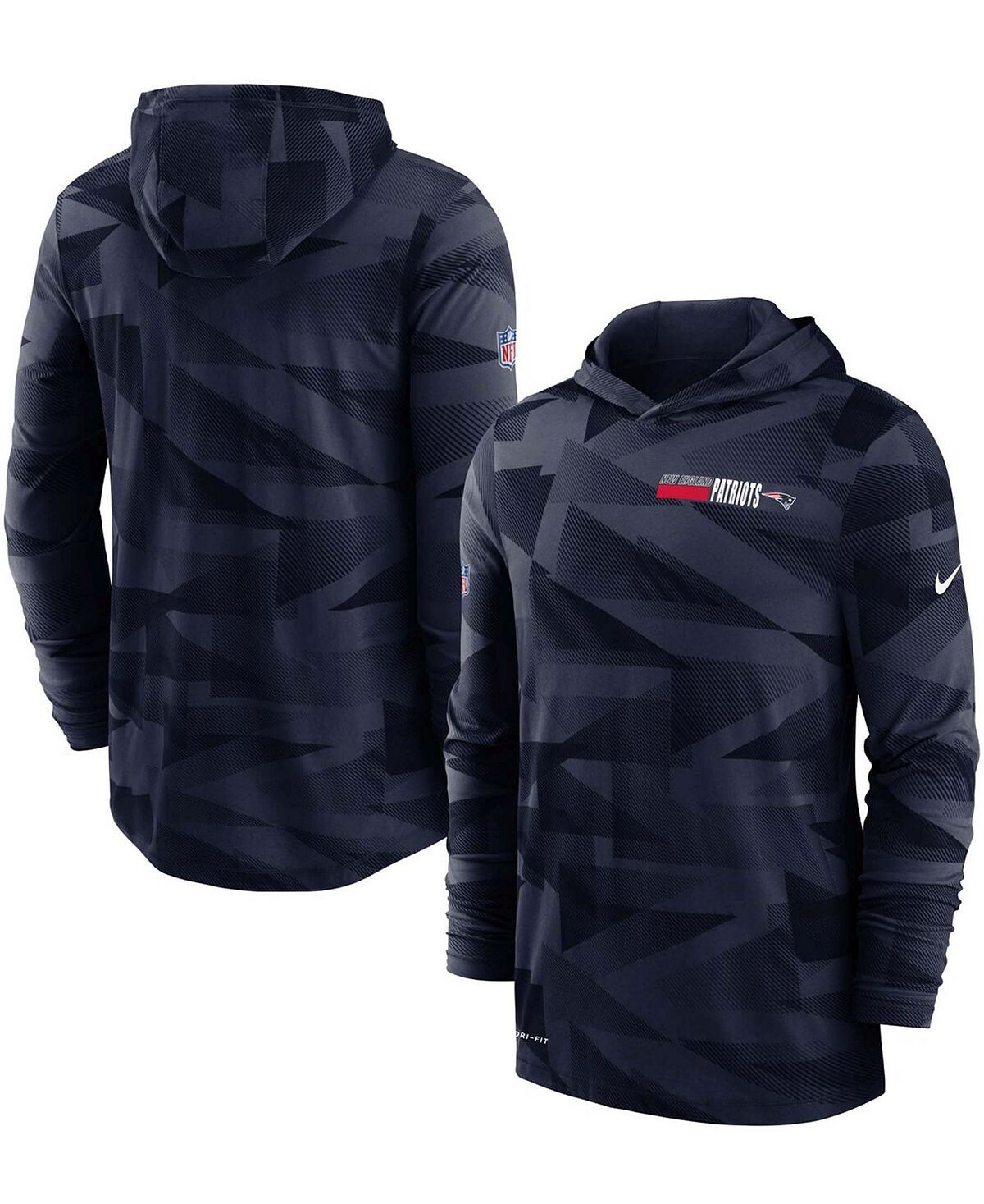 

Мужская темно-синяя футболка с длинным рукавом с капюшоном new england patriots sideline impact performance Nike, синий