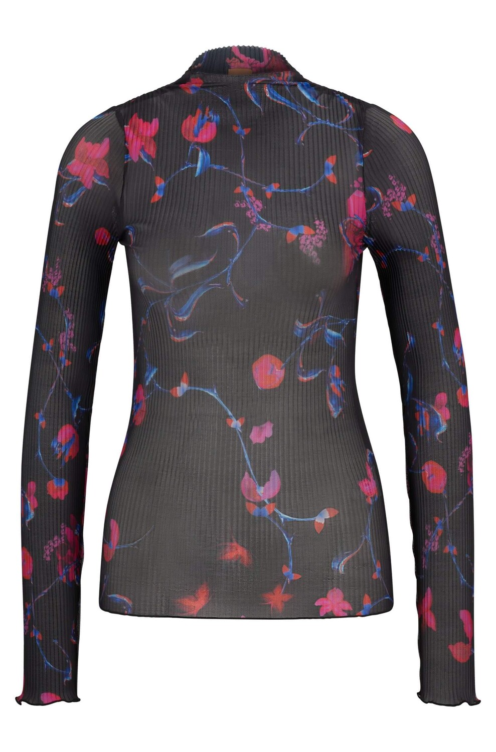 

Водолазка Boss Slim-fit In Printed Plisse Tulle, черный