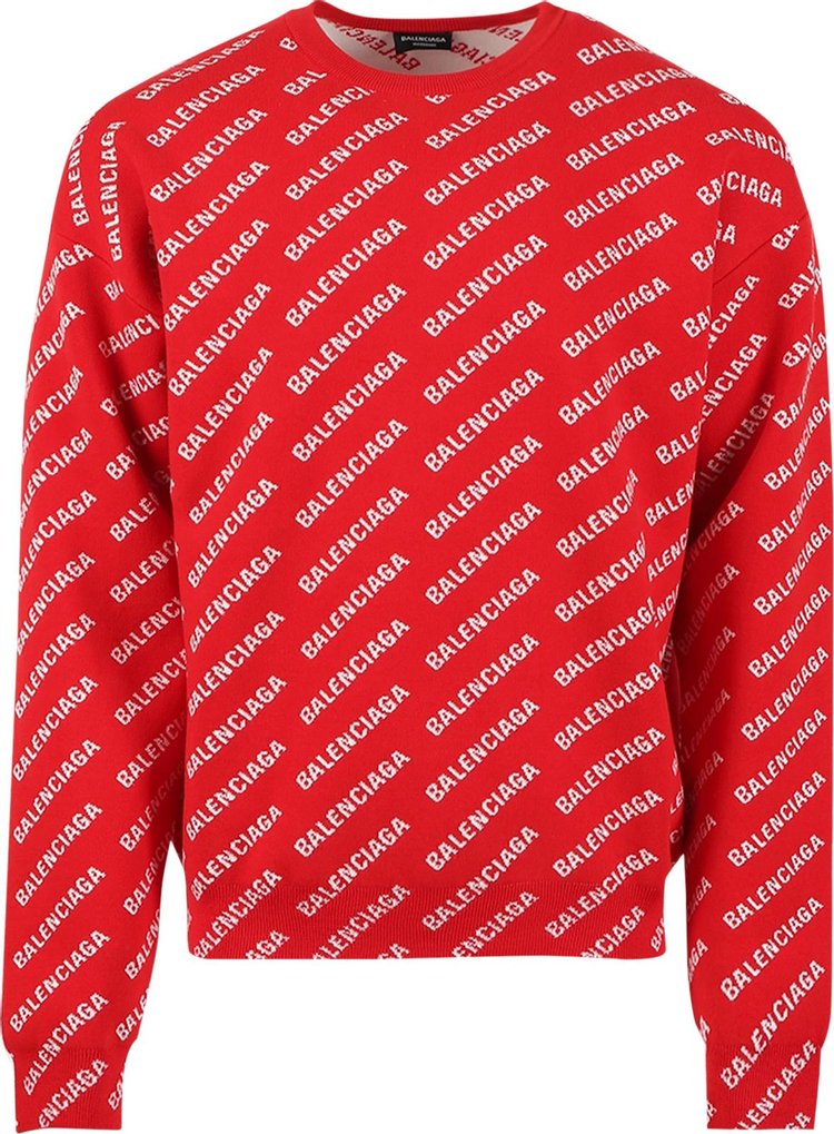 Толстовка Balenciaga All Over Logo Crewneck 'Red/White', красный - фото