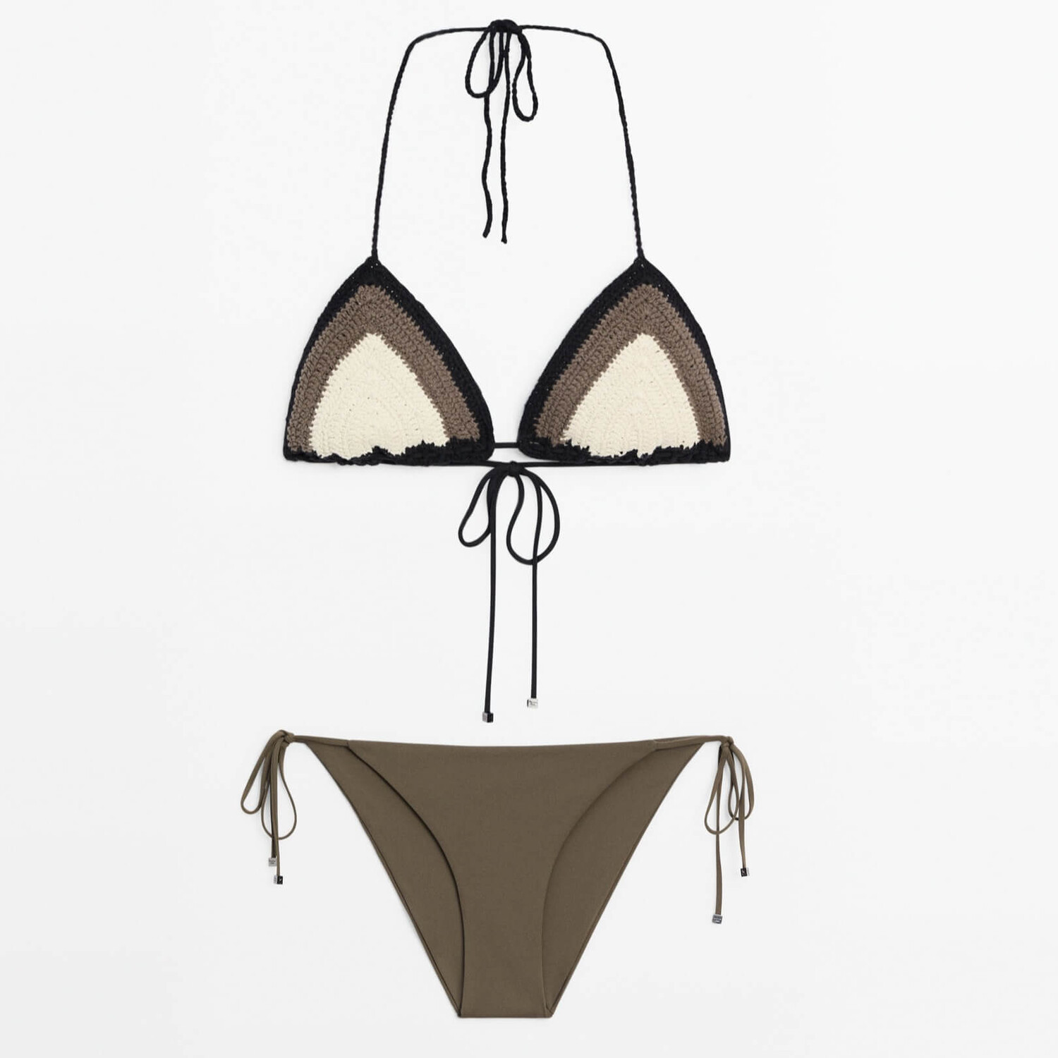 

Купальник Massimo Dutti Contrast Crochet Bikini, молочный/коричневый