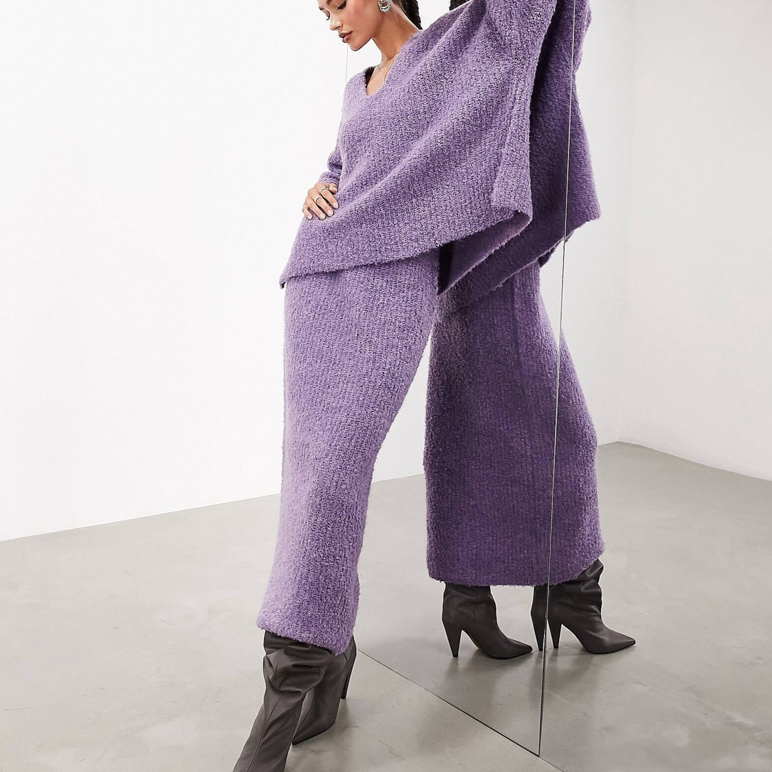 Юбка миди Asos Edition Fluffy Knit, сиреневый юбка asos edition ultimate raw edge ruffle maxi пыльно сиреневый