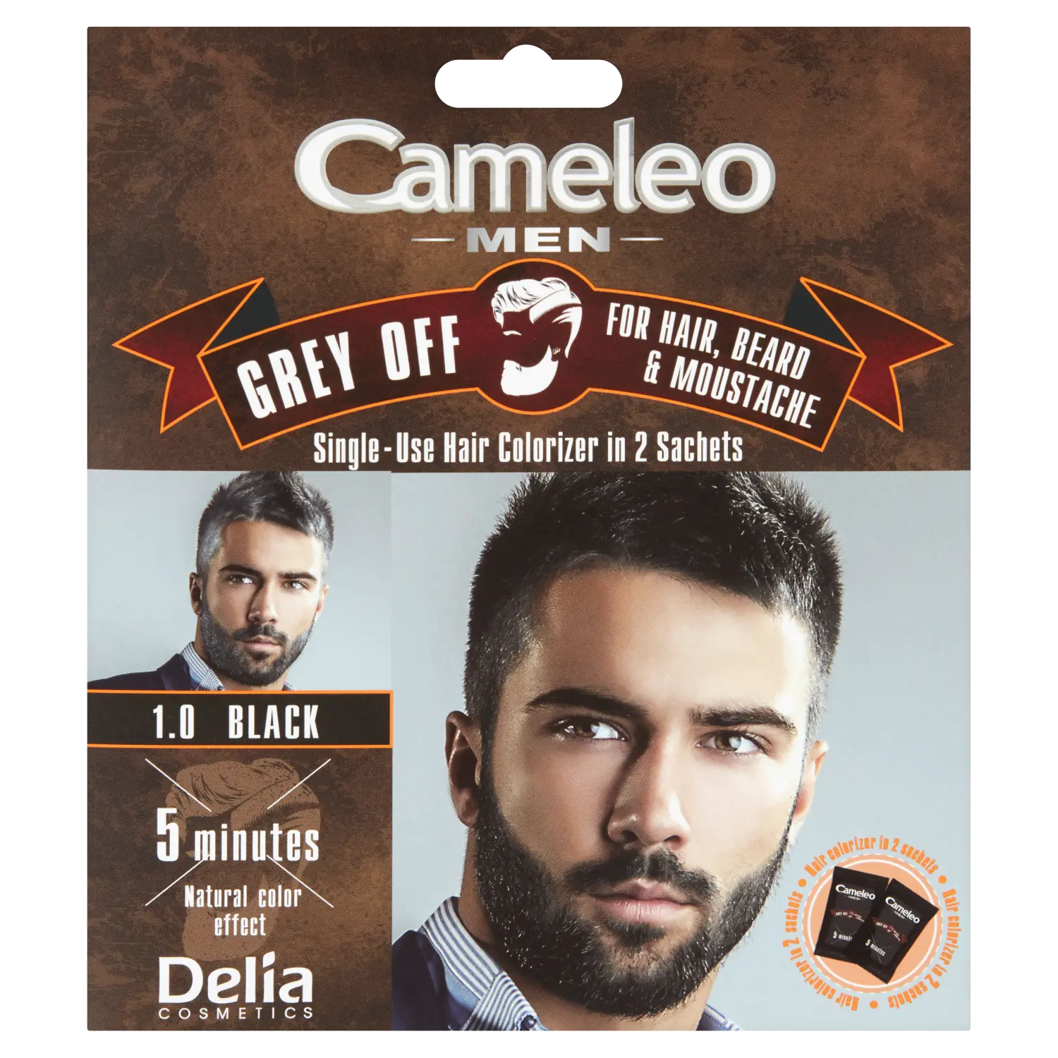 

Delia Cameleo Men краситель в пакетиках для волос, бороды и усов 1.0 черный, 1 упаковка