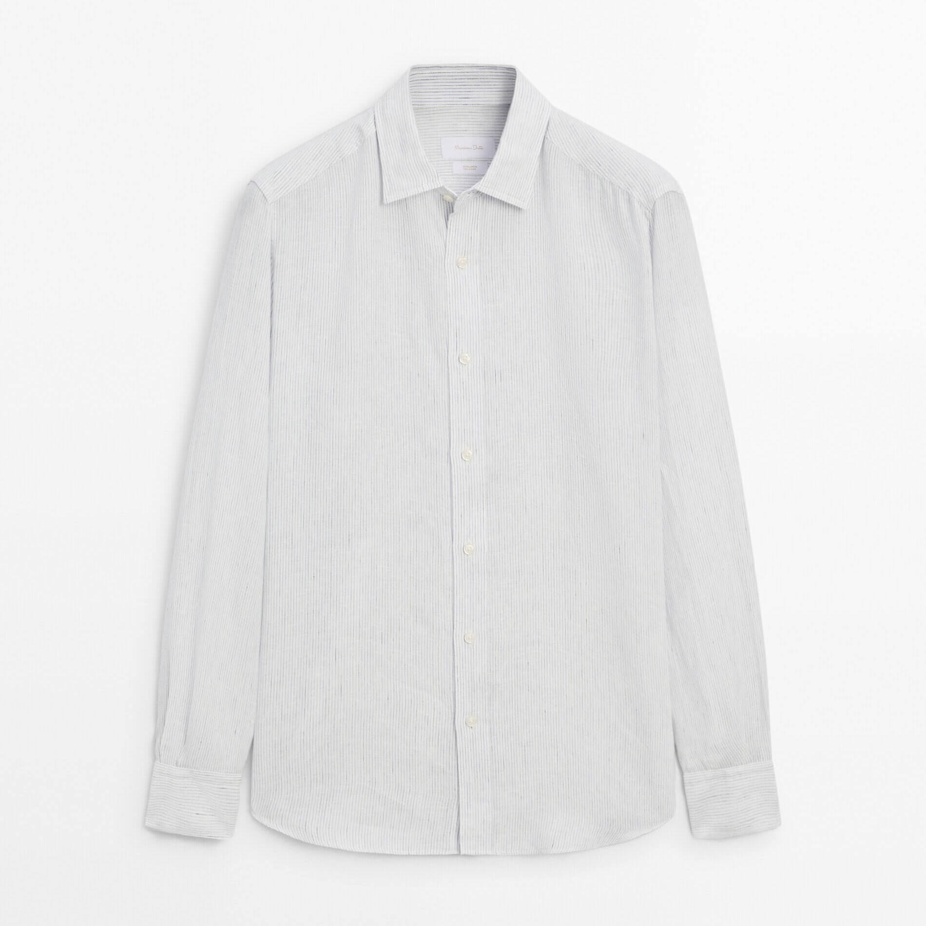 Рубашка Massimo Dutti Regular-Fit Striped 100% Linen, светло-голубой фото