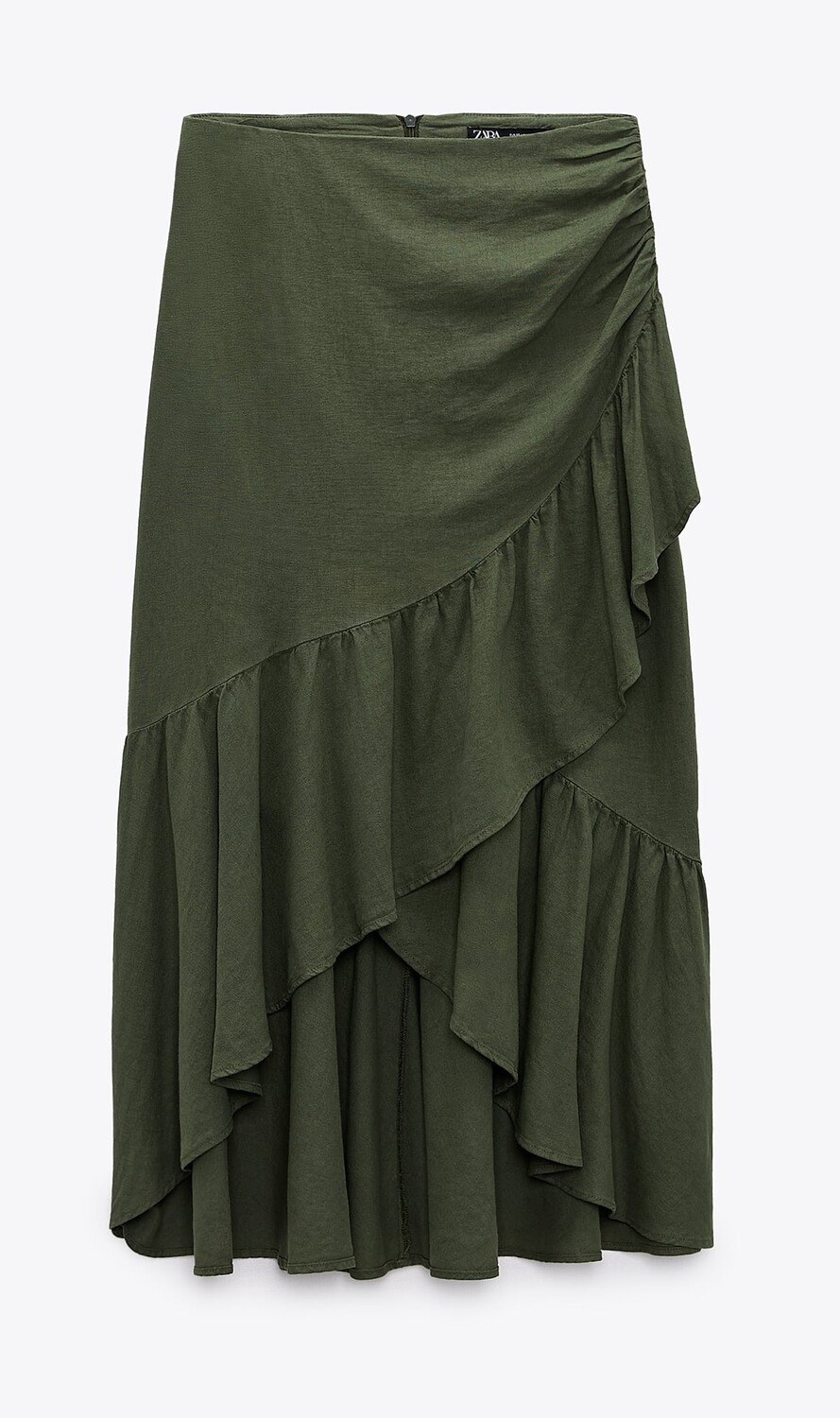 

Юбка миди Zara Ruffled Linen Blend, темно-зеленый