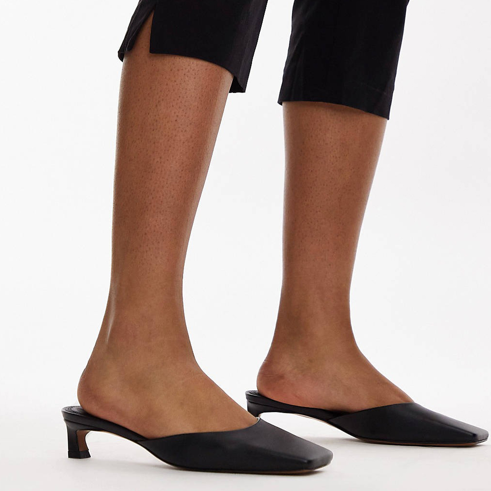 Мюли Topshop Audrey Premium Leather Mid Heeled Square Toe, черный мужские кожаные лоферы с квадратным носком на квадратном каблуке