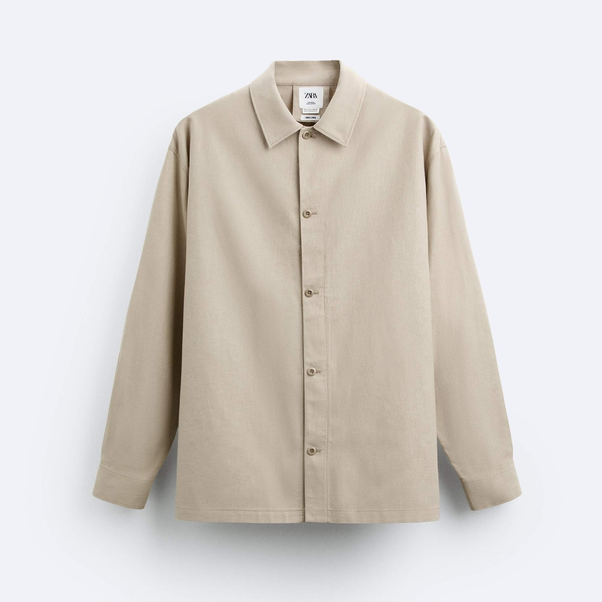 Рубашка верхняя Zara Cotton Linen, бежевый рубашка женская из хлопка и льна блузка свободного покроя в ретро стиле с рукавами фонариками средней длины лето