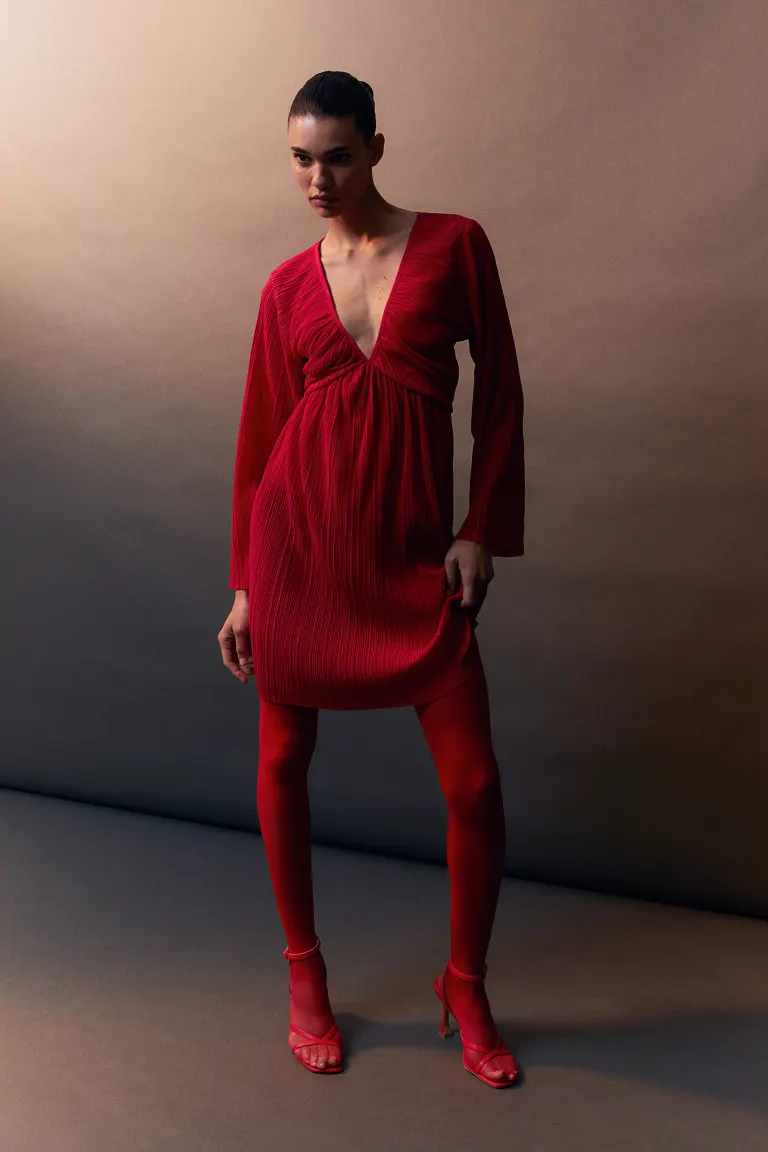 

Плиссированное платье из джерси H&M, красный