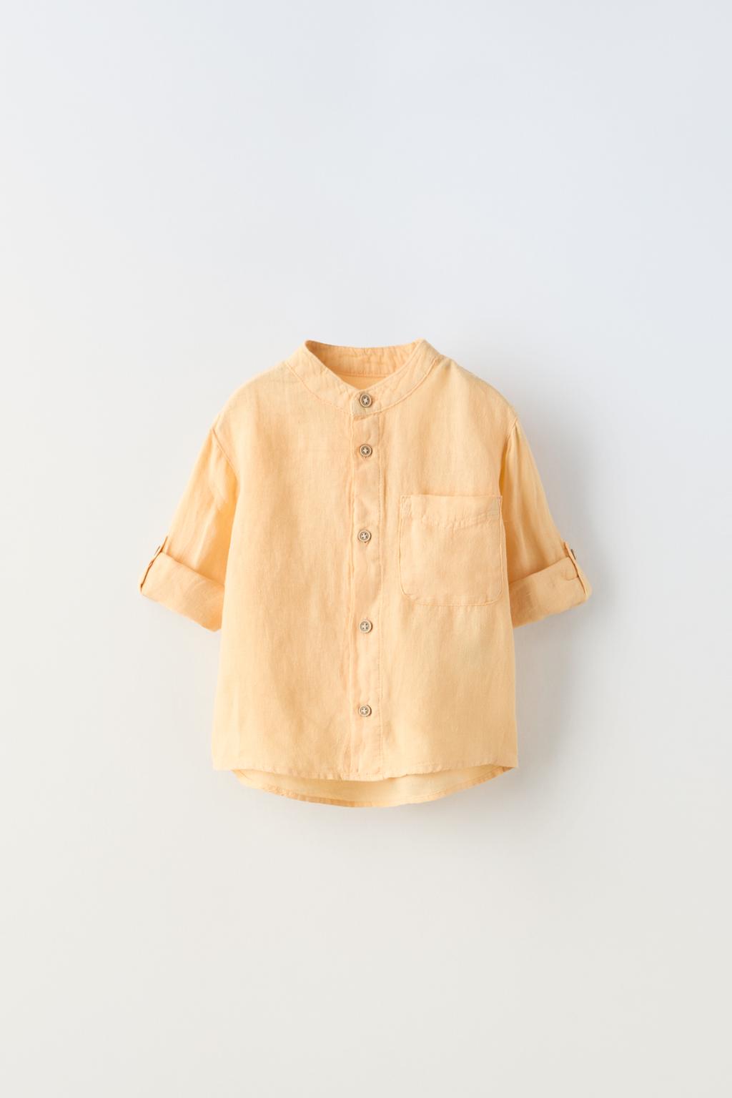 Льняная рубашка ZARA, персик цена и фото