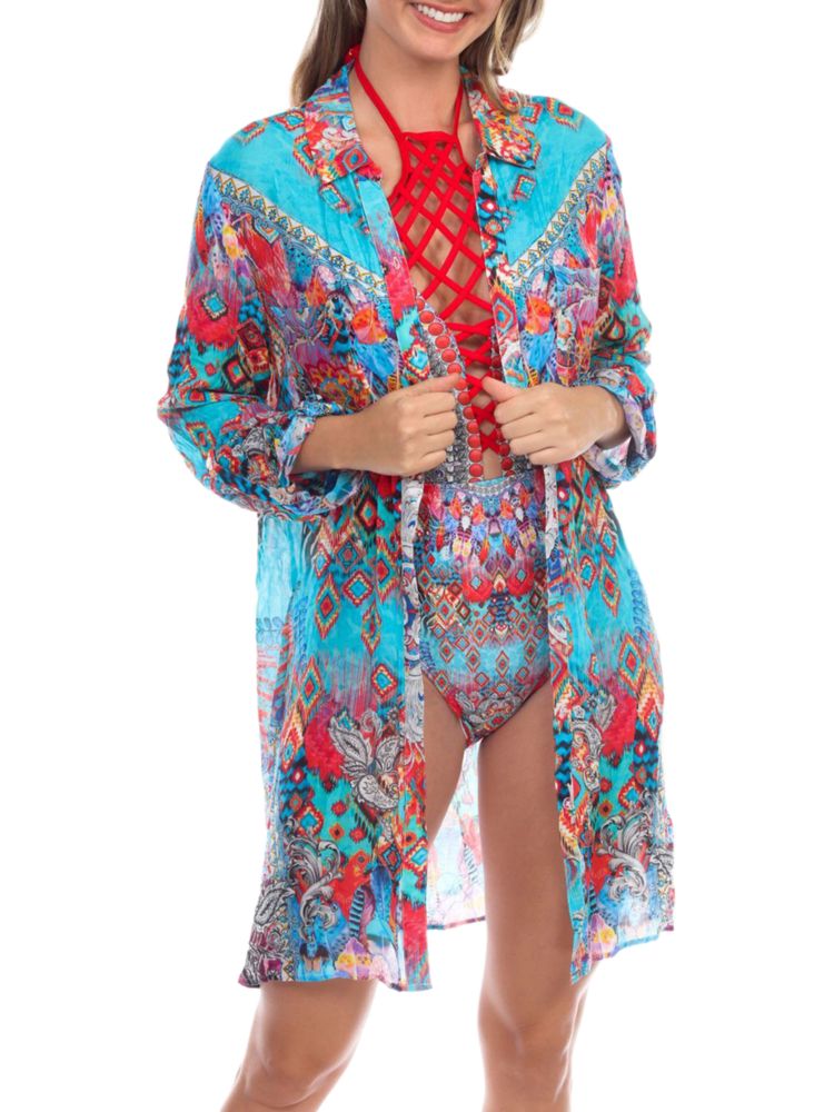 Удлиненная рубашка с узором La Moda Clothing, цвет Ikat Blossom