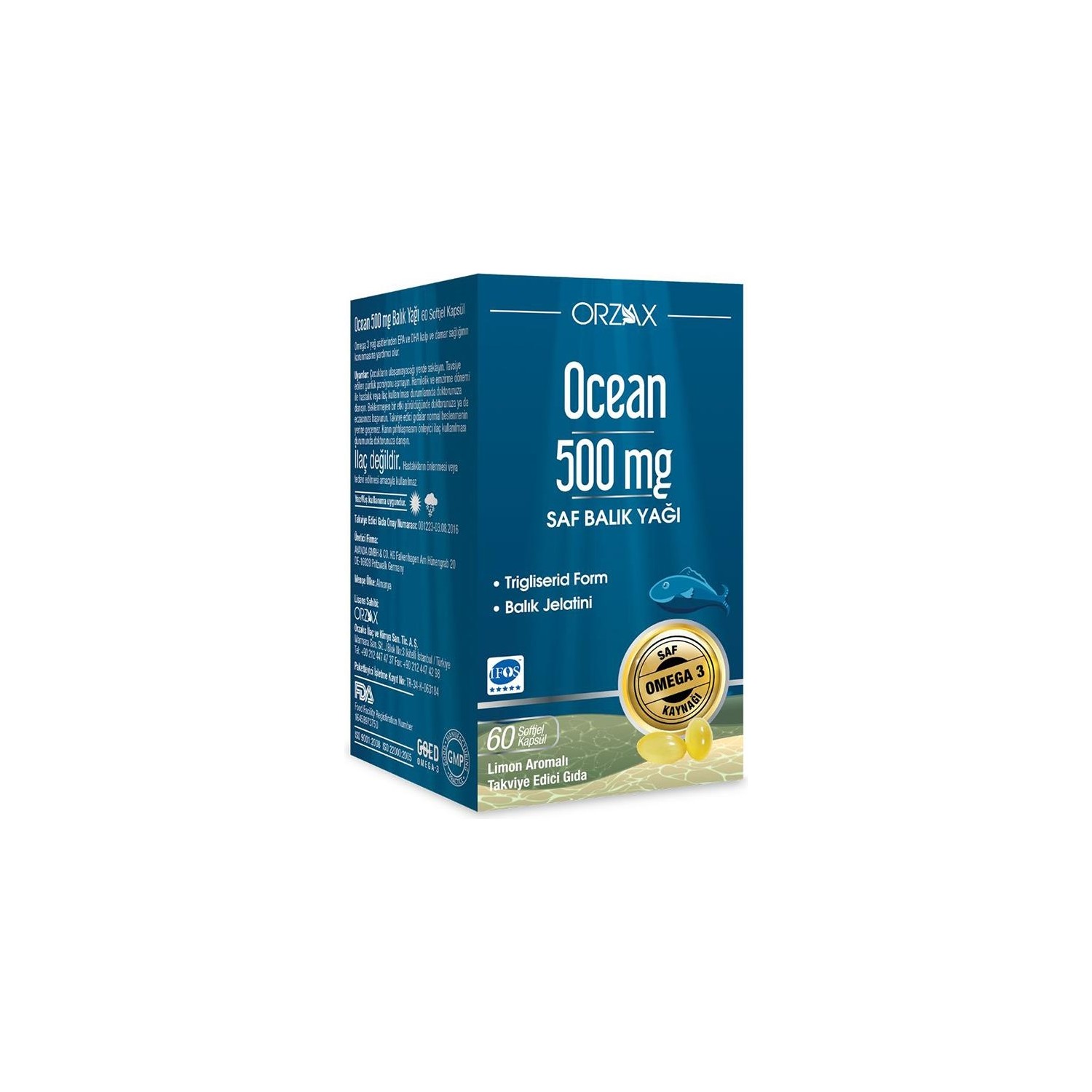 Рыбий жир Orzax Ocean 500 мг, 60 капсул синулокс 500 мг