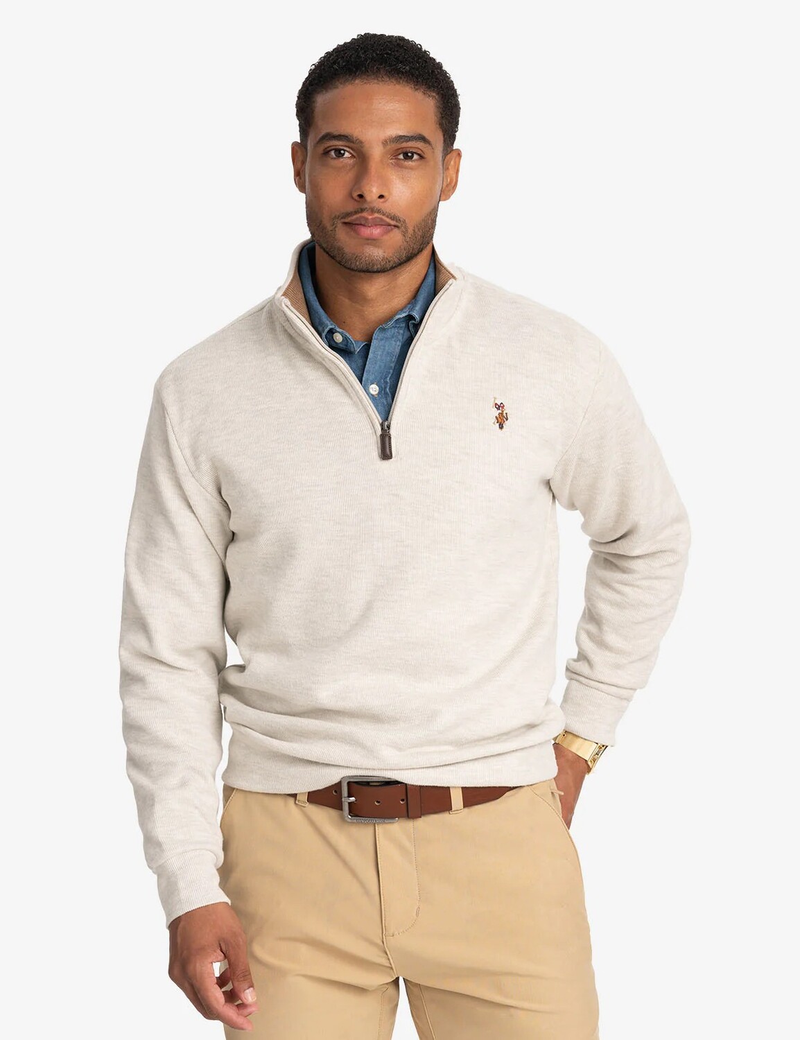 

Свитер U.S. Polo Assn. 1/4 Zip Mock Neck Flatback, светло-бежевый