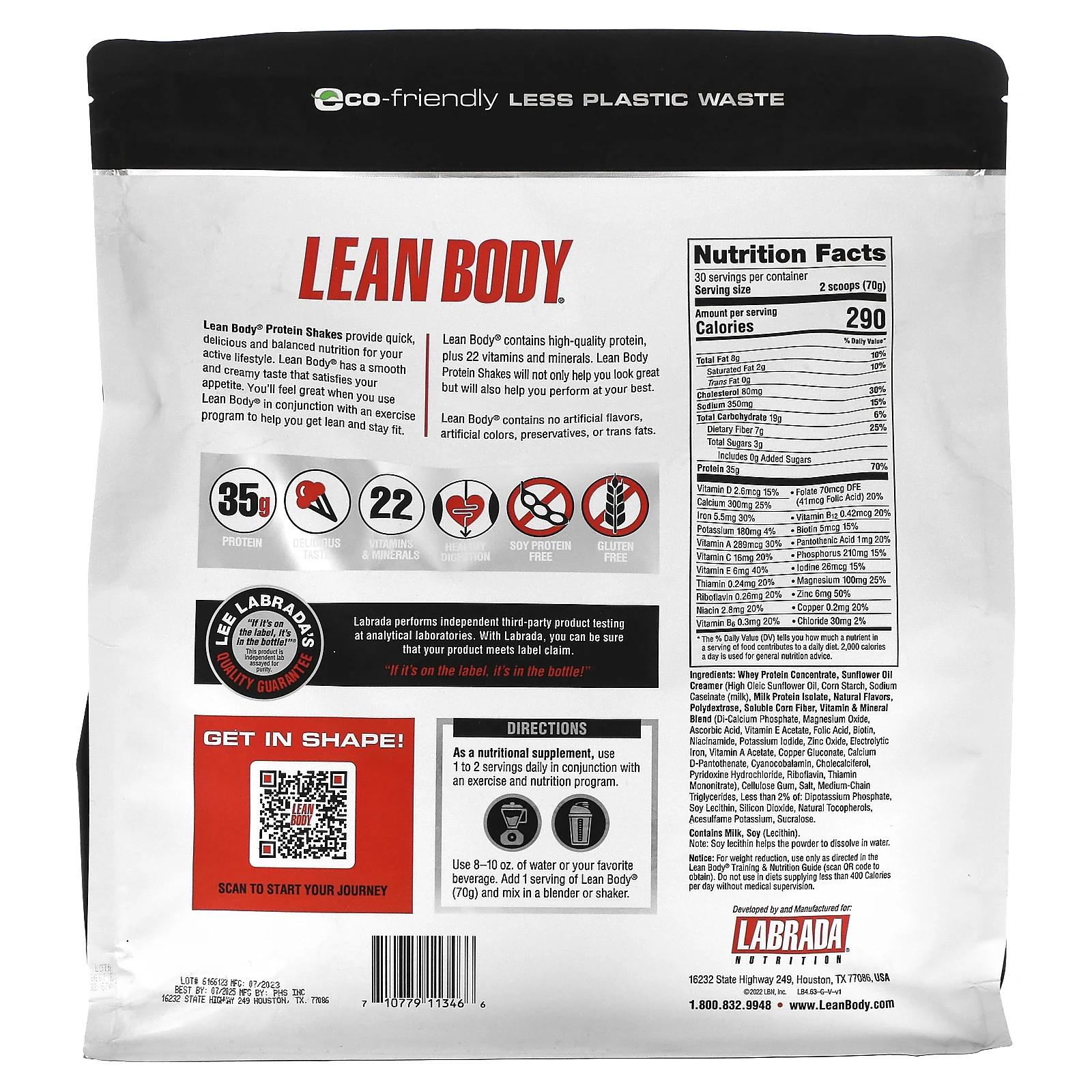 Labrada Nutrition Lean Body высокопротеиновый котейль заменитель пищи ваниль 4,63 фунта (2100 г)