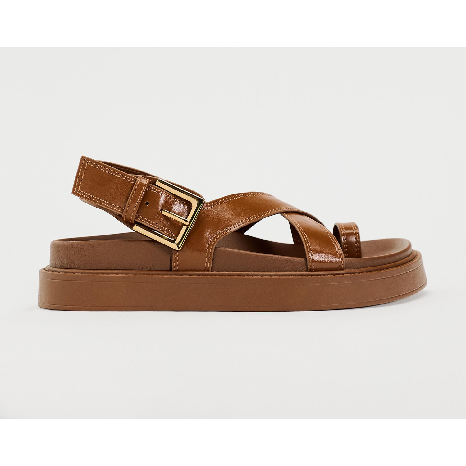 Сандалии Zara Crossed Strap Flat, коричневый сандалии с перемычкой кожаные 39 золотистый