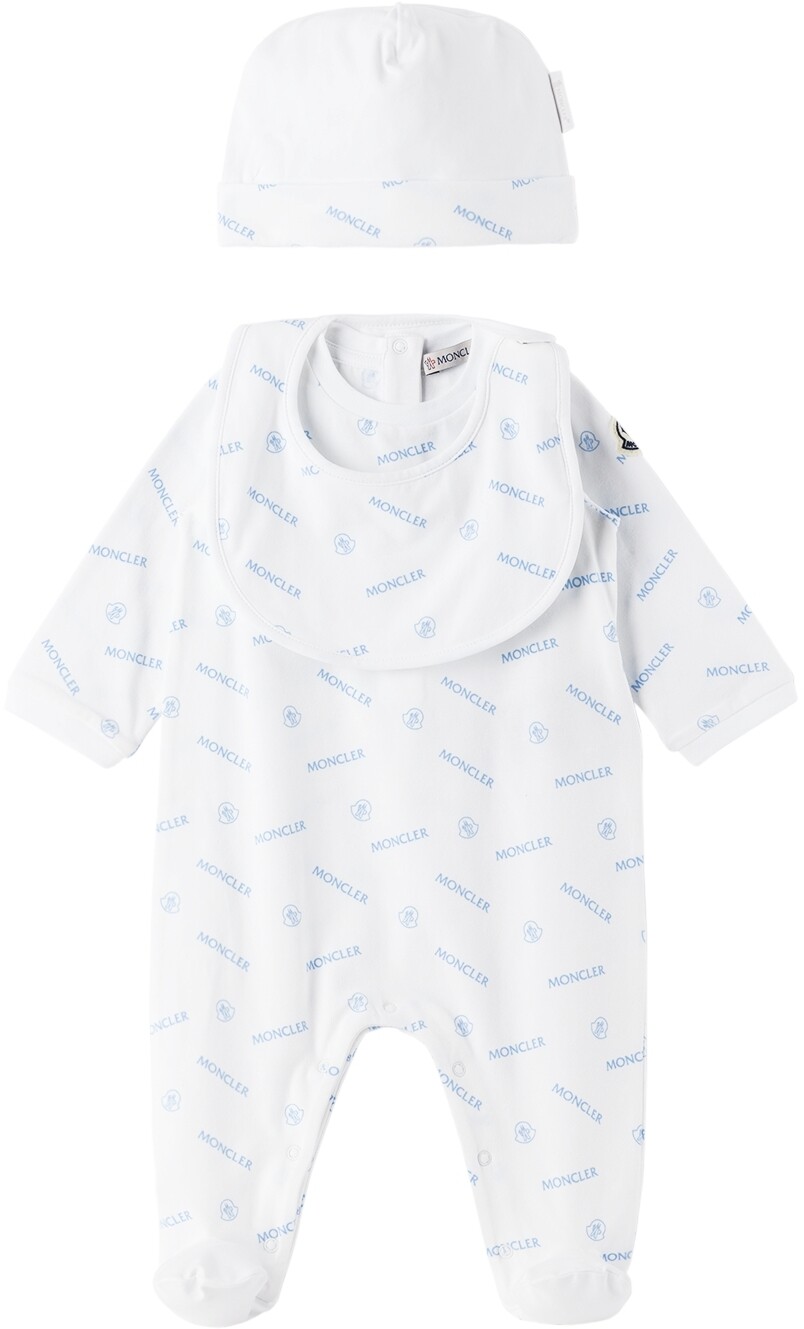 

Комплект из трех предметов Baby White & Blue с принтом Moncler Enfant