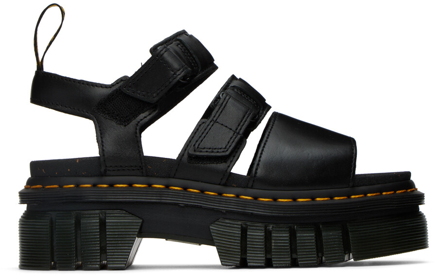 

Черные сандалии Ricki с тремя ремешками на плоской подошве Dr. Martens