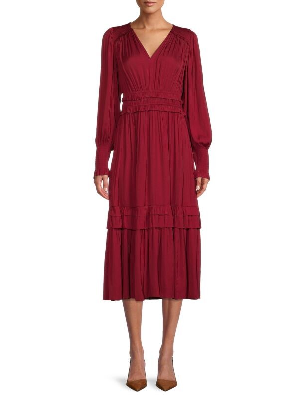 

Ярусное платье midaxi fit & flare с оборками T Tahari Red