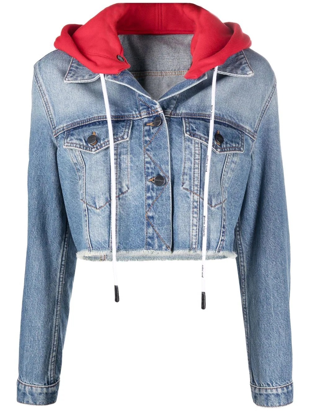 Джинсовая куртка Palm Angels Hooded Denim, синий, красный пикантная укороченная джинсовая куртка с открытой спиной и цепочками женская модная короткая джинсовая куртка с дырками и кисточками