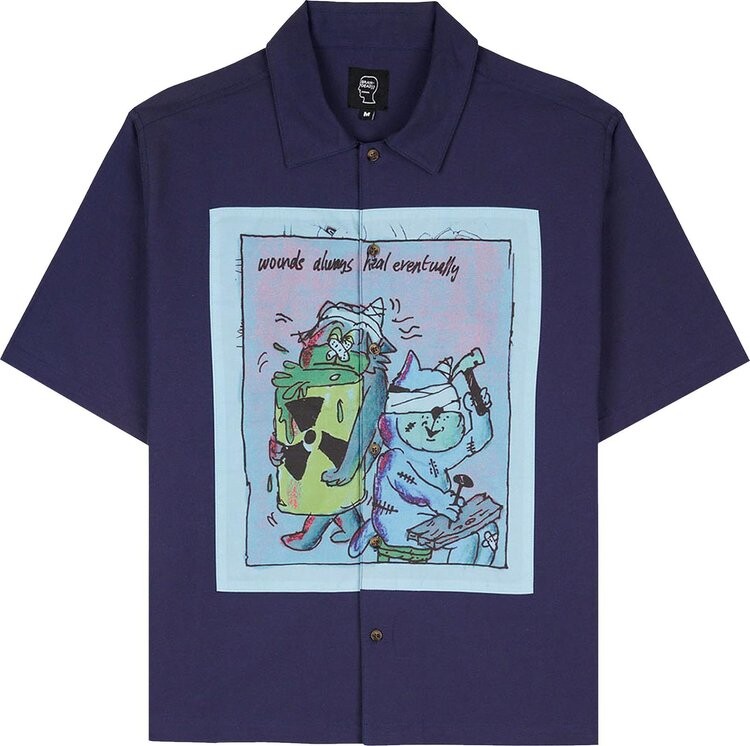 

Рубашка Brain Dead Wounds Heal Short-Sleeve Button Up Shirt 'Navy', синий