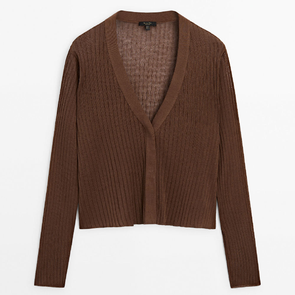 цена Кардиган Massimo Dutti Open Knit V-Neck, коричневый