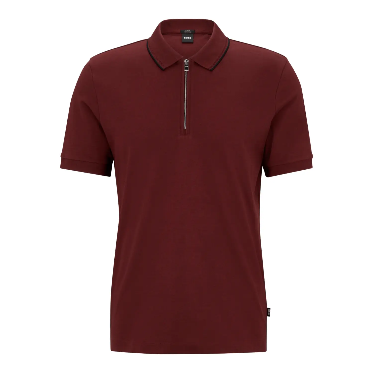 

Рубашка-поло Hugo Boss Zip-neck Slim-fit In Interlock Cotton, темно-красный