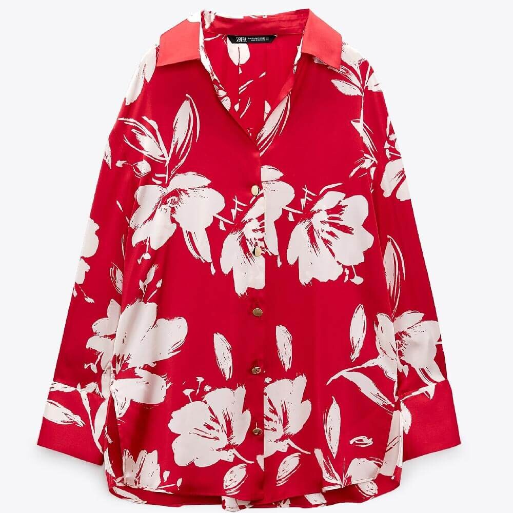 

Рубашка Zara Printed, красный/светло-бежевый