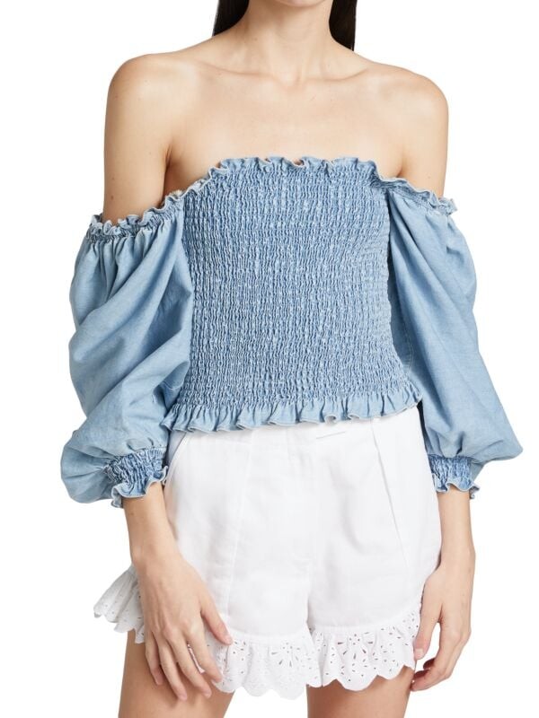 

Топ SOMETHING из присборенного хлопка, navy / light blue