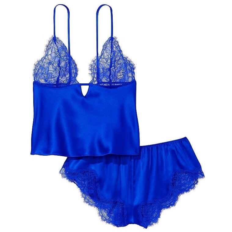 

Пижама Victoria's Secret Luxe Satin Lace Triangle, синий