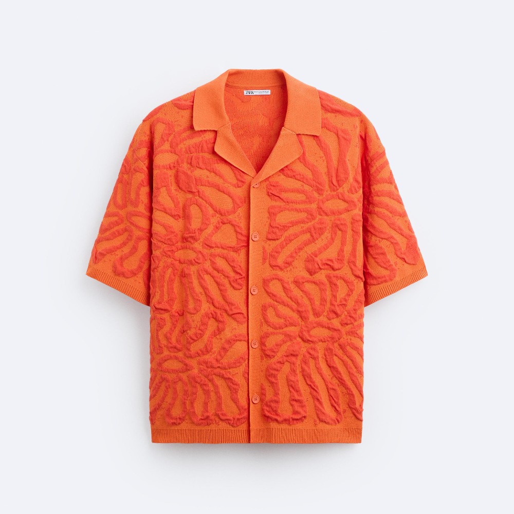 Рубашка Zara Raised Jacquard Knit, оранжевый пальто zara check knit jacquard серый