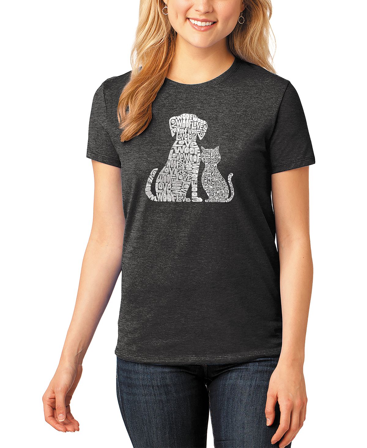 Женская футболка premium blend word art dogs and cats LA Pop Art, черный