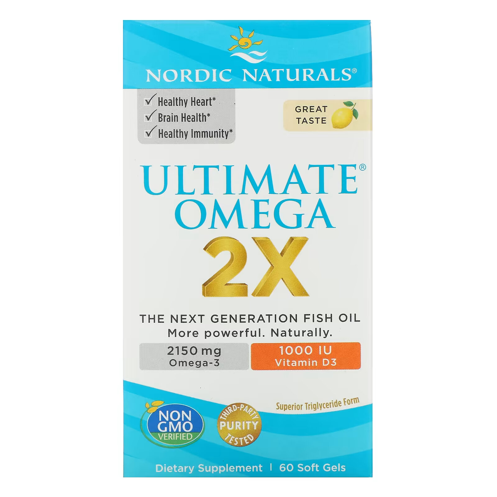 Nordic Naturals, Ultimate Omega 2X с витамином D3, лимон, 60 мягких желатиновых капсул - фото