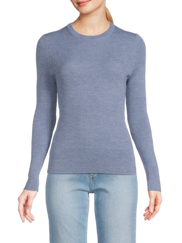 

Свитер с круглым вырезом из шерсти мериноса Saks Fifth Avenue Denim heat