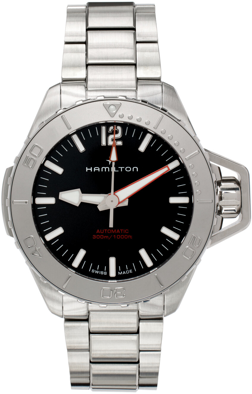 

Часы Frogman Auto Silver цвета хаки темно-синего цвета Hamilton