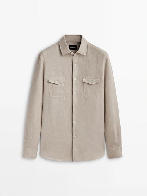

Рубашка Massimo Dutti Regular Fit Linen, бежевый