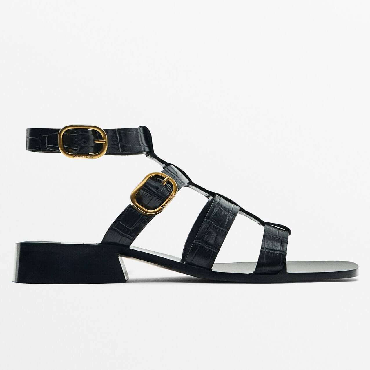 

Сандалии Massimo Dutti Leather Flat Slider, черный