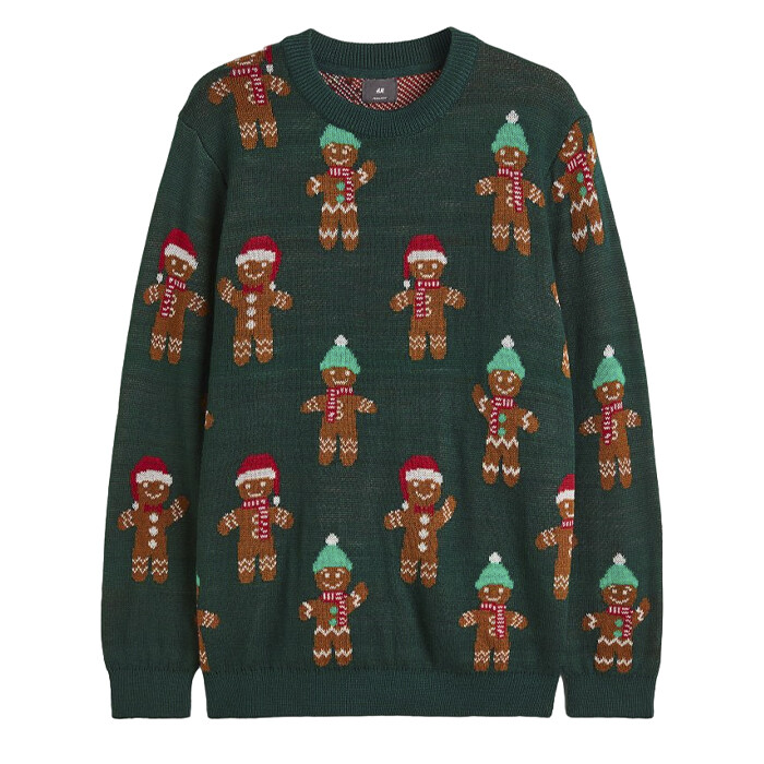 

Джемпер H&M Gingerbread Men Regular Fit Jacquard-Knit, темно-зеленый