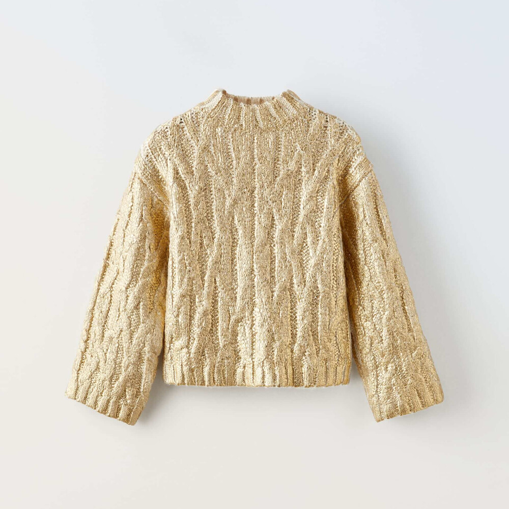 

Свитер для девочки Zara Metallic Cable-knit, золотистый