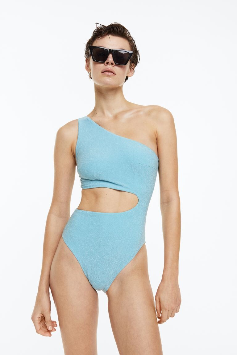 

Купальник на одно плечо с завышенной талией H&M, светло-бирюзовый/блеск, Зеленый