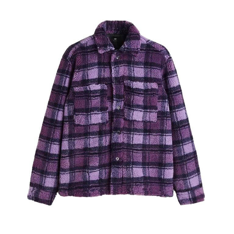 

Рубашка H&M Relaxed Fit Teddy, фиолетовый/черный