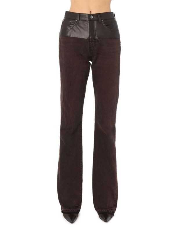 

Джинсы Bootcut Amiri гибридные кожаные с поясом, коричневый