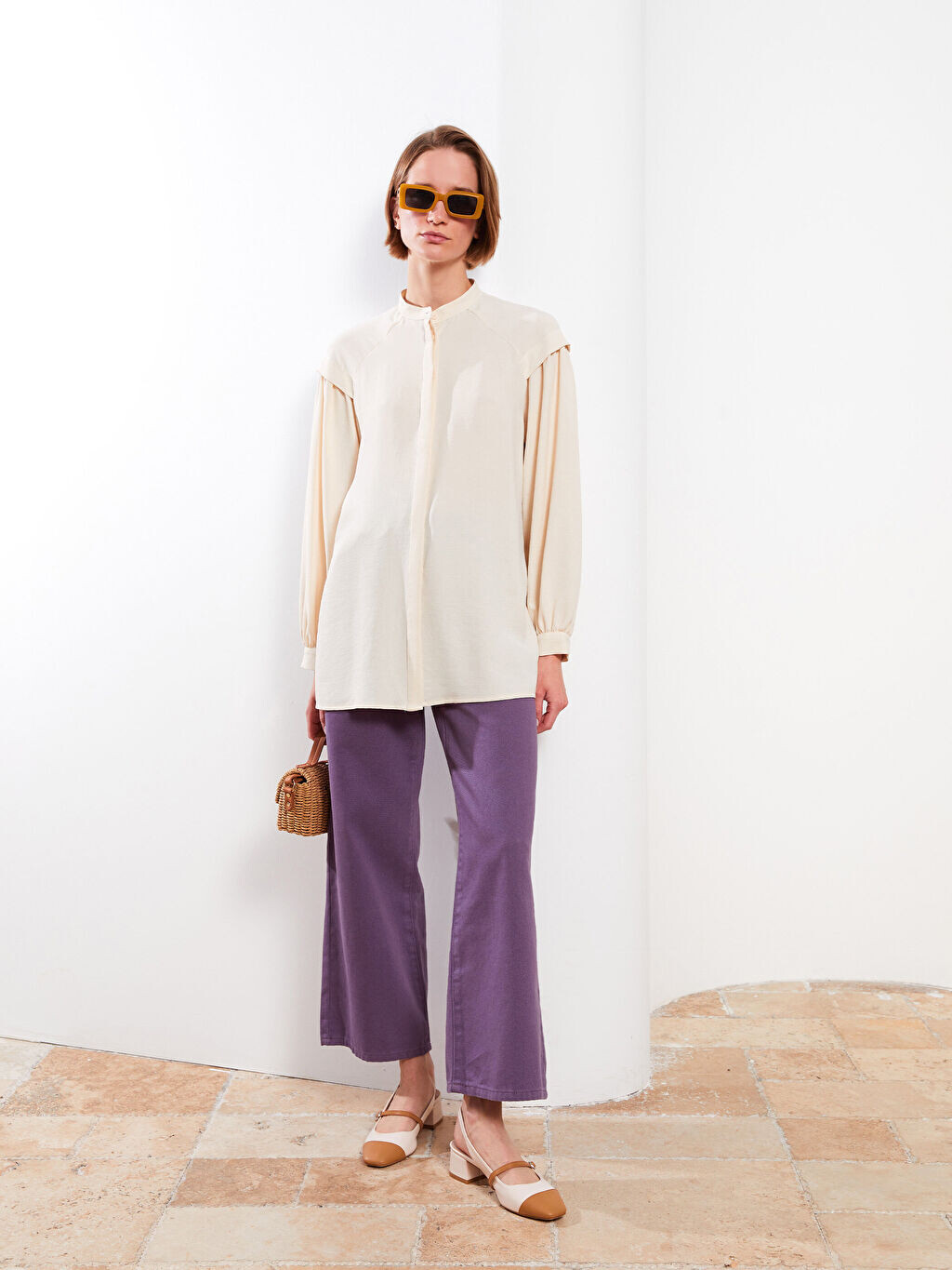 

Прямая женская туника с длинным рукавом и воротником судьи LCW Modest