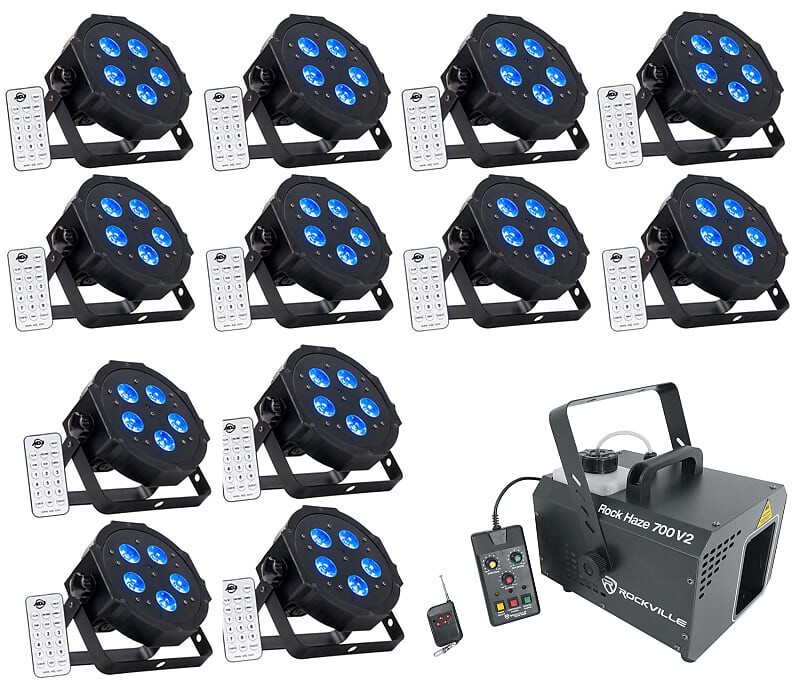 

(12) Американский диджей ADJ MEGA HEX PAR Can RGBWA+UV Slim LED Wash Lights+Haze Machine American DJ (12) MEGA HEX PAR+ROCKHAZE 700