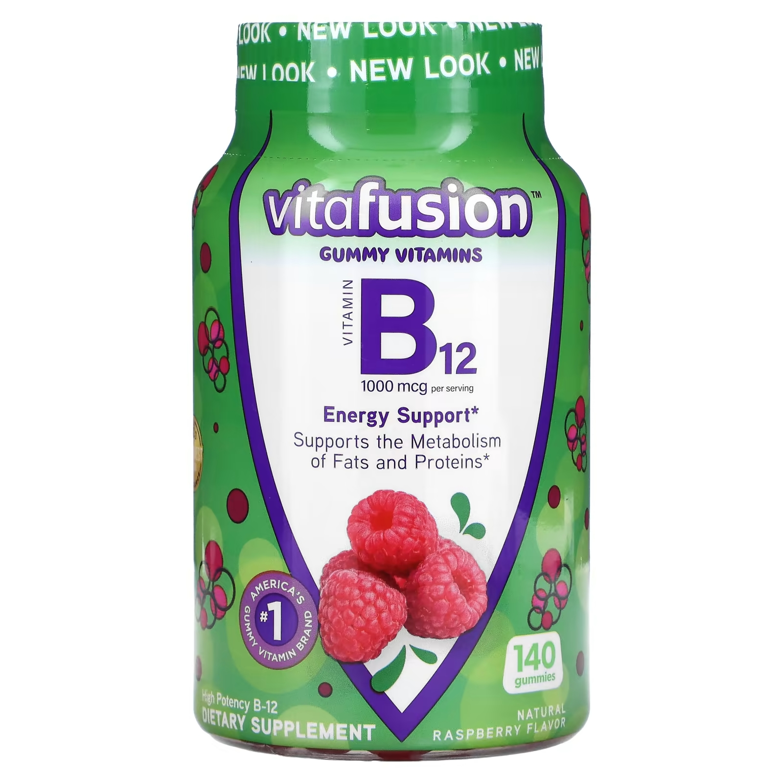 Витамин B12 VitaFusion, вкус малины, 140 жевательных таблеток