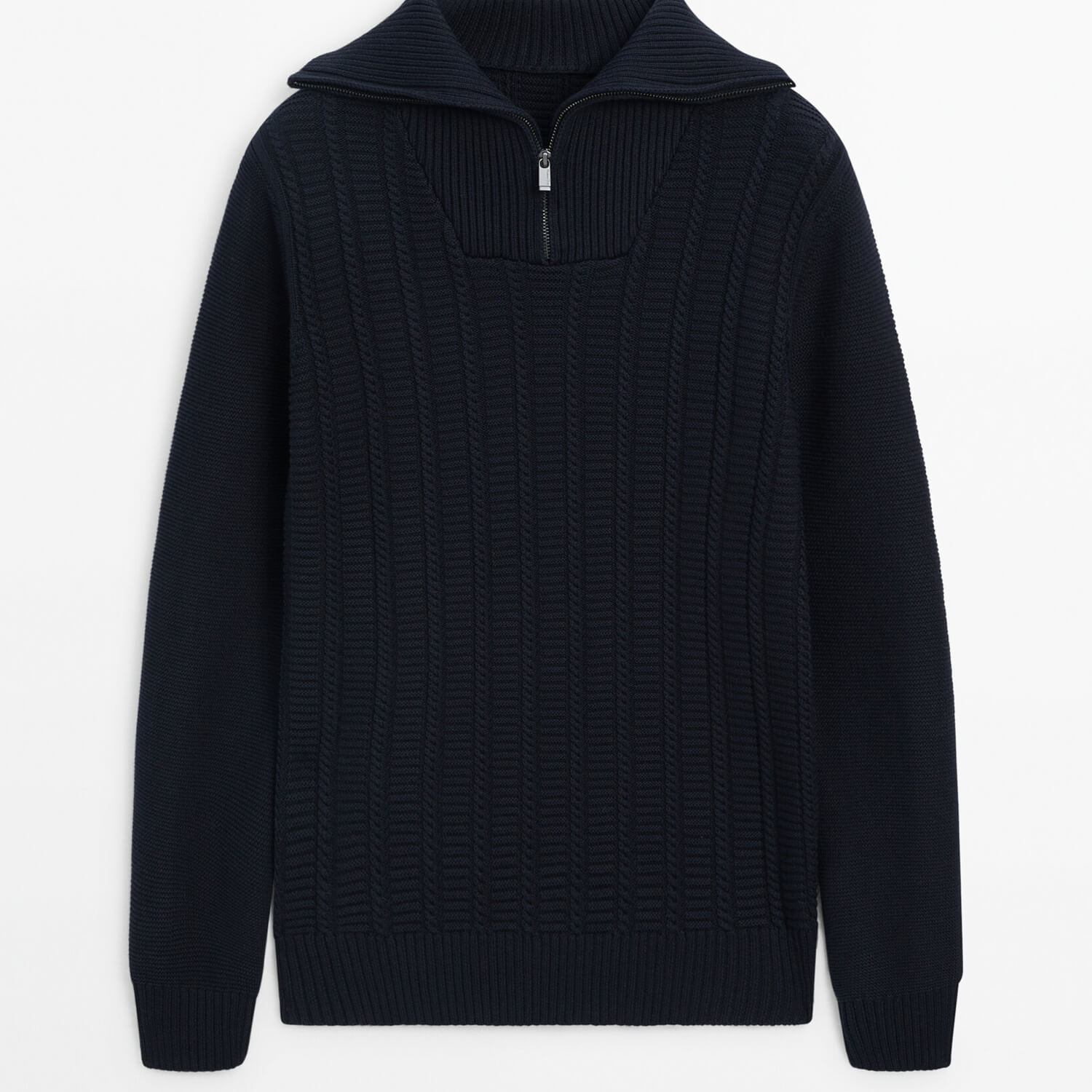 Свитер Massimo Dutti Mock Neck Cable Knit, темно-синий свитер massimo dutti mock neck knit sweater серый